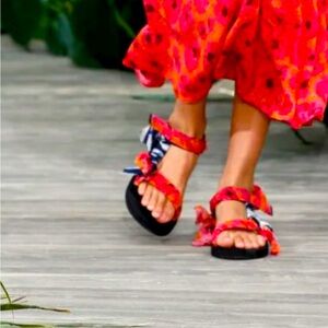 Jason Wu Arizona Love Trekky Sandals - Orange Flowers/Blue Ikat